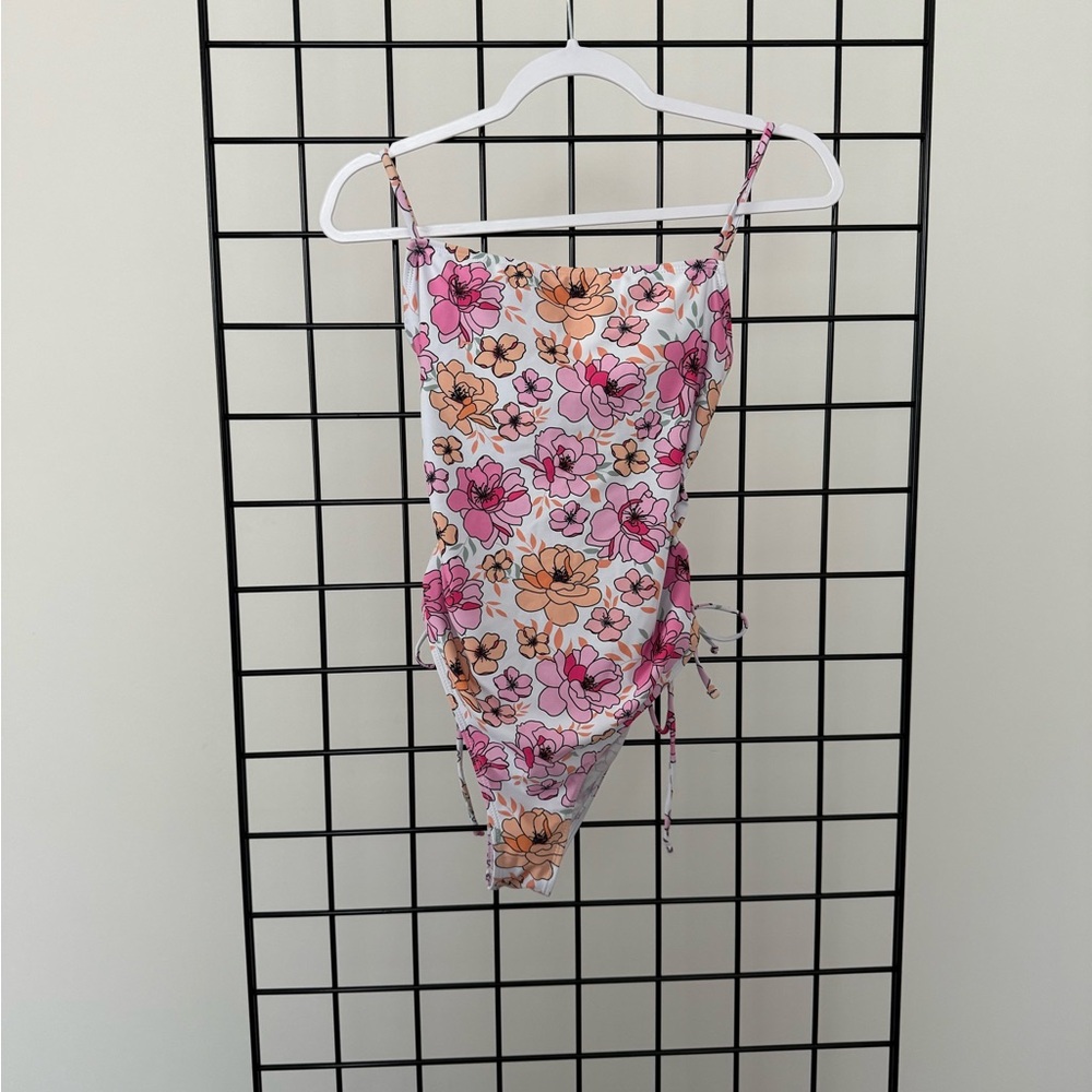 Floral One Piece Swimsuit - Pink and Orange - Picture 1 of 3